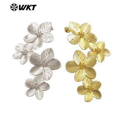 WT-E768 New Design Wholesale 18K Gold Plated and Silver Delicate Floral Connection Earrings for Women As Special Birthday Gifts