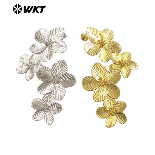 WT-E768 New Design Wholesale 18K Gold Plated and Silver Delicate Floral Connection Earrings for Women As Special Birthday Gifts