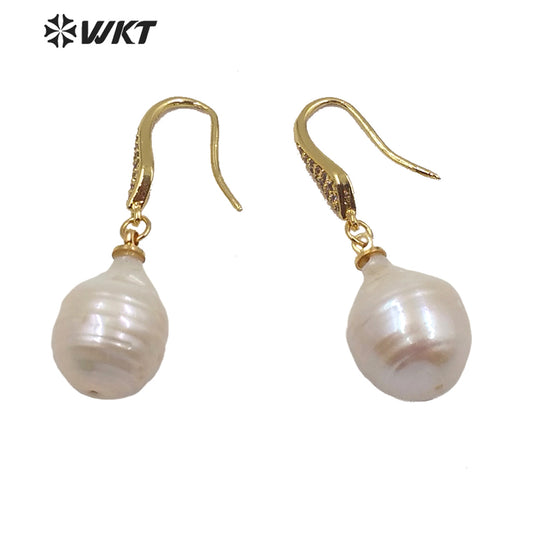 WT-MPE025 New Design Natural Baroque Pearl Drop Earring Two Styles Select Stylish Charming Jewelry Baroque Pearl Earring