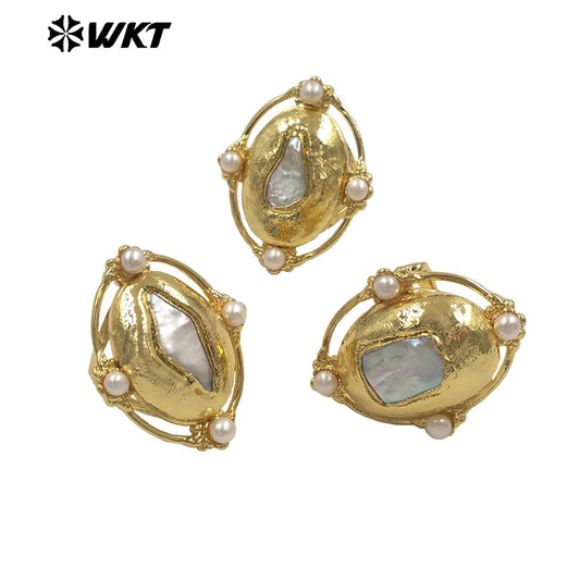 WT-MPR147 Wholesale New Design Unique Style Gold Electroplated Natural Freshwater Pearl Open Size Women Rings For Wedding Gift