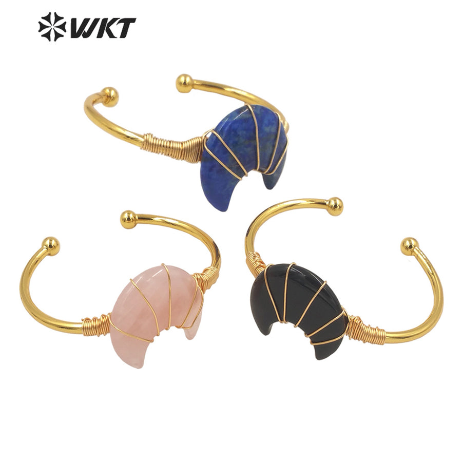 WT-B604 Natural Stone Bangles Delicate Crescent Stone Bangles Opening Adjustable Charming Bamgles Natural Gemstone Bangles