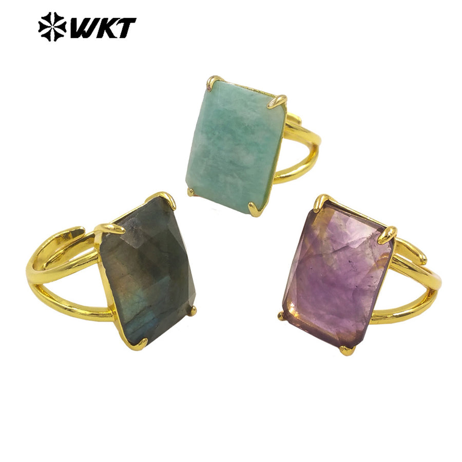 WT-R529 WKT New Design Gorgeous Natural Faceted Gemstone Claw Setting Square Amethyst Stone Anniversary Women Ring