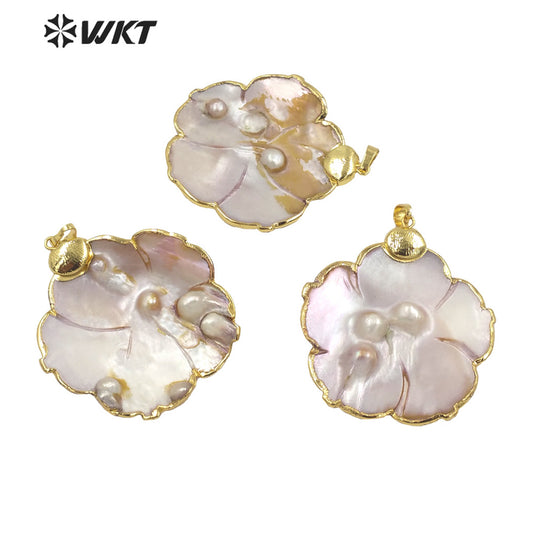 WT-JP291 High Quality Pendant Cute Petite Petal Shape Natural Pearl 18k Gold Plated Pendant Women Gift Pearl Pendant