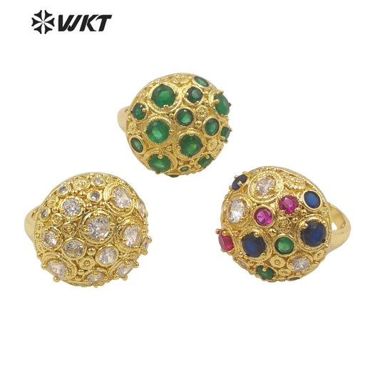 WT-MR026 Trendy Vintage Design Colorful Natural Cubic Zircon Simple and Elegant 18k Gold Plated for Women Gifts Ring