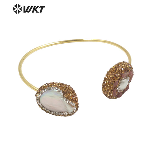 WT-MPB087 Europe Hot Popular Gorgeous Women Double Freshwater Pearl Bangle in Opening Size Elegant Anniversary Gift Bangle