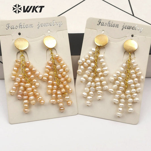 WT-E553 New Design Irregular Shape Pearl Earring With Pearls Strung in Tassels Size Jewelry Natural Freshwater Pearl Earring