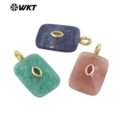 WT-P2139 Factory Wholesale Eye Shape Zircon And Natural Gemstones Square Faceted Pendants As Simple Style Jewelry Findings