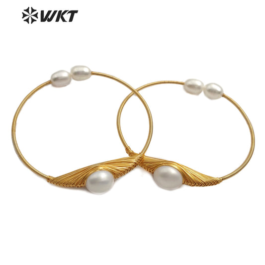 WT-B471 Natural Pearl Bangle Jewelry Wire Wrapped Pearl Adjustable Bangle Women Fashion Bangle Bridesmaid Wedding Jewelry