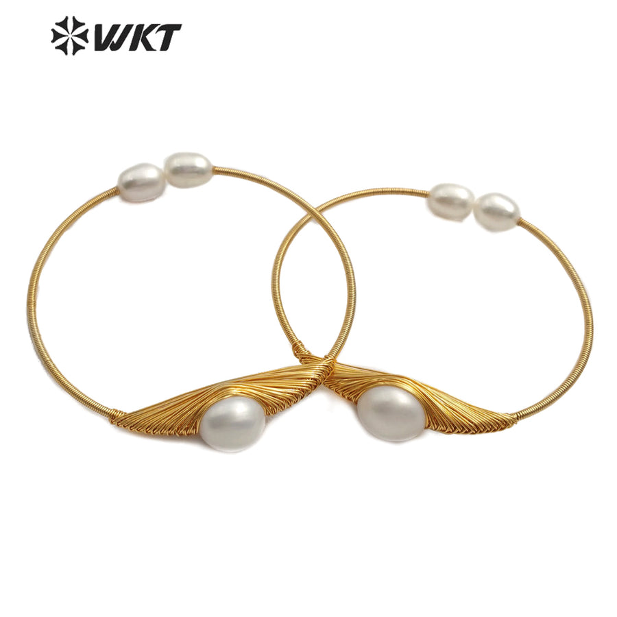 WT-B471 Natural Pearl Bangle Jewelry Wire Wrapped Pearl Adjustable Bangle Women Fashion Bangle Bridesmaid Wedding Jewelry