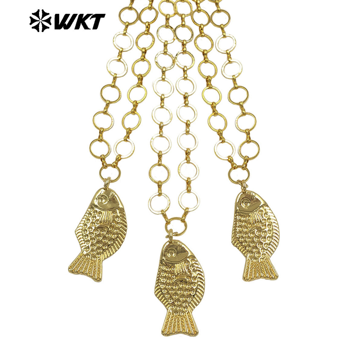 WT-JFN69 Factory Wholesale Round Metal Chain And 18K Gold Plated Yellow Brass Fish Pendant Necklace As Lady Daily Jewelry