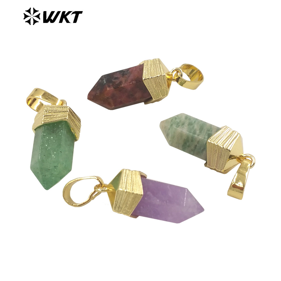 WT-P1915 New Precious Stone Design Pendant 18k Real Gold Plated Claw Setting Oval Amazonite Amethyst Stone Pendants for Birthday