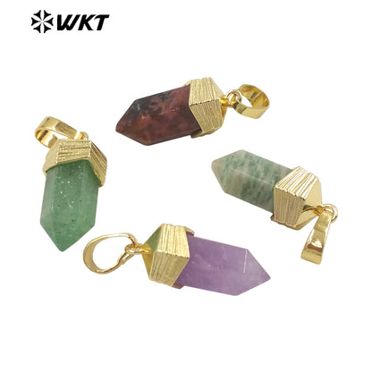 WT-P1915 New Precious Stone Design Pendant 18k Real Gold Plated Claw Setting Oval Amazonite Amethyst Stone Pendants for Birthday