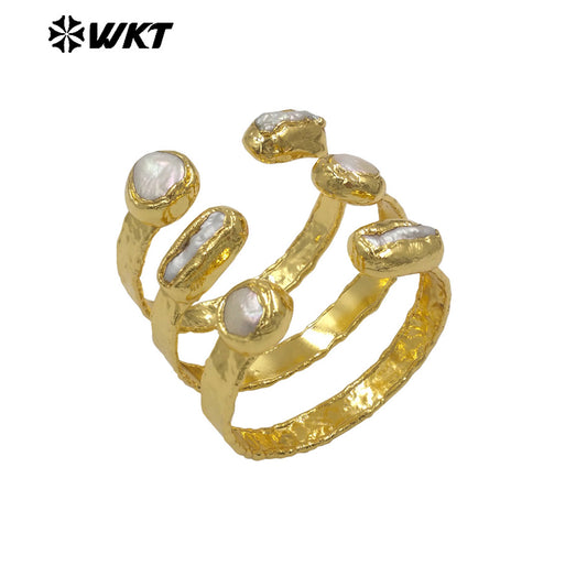 MPB129 Newest Luxury Gold Electroplated Round And Rectangle Natural Freshwater Pearl Bangles For Women Daily Wearing Jewelry