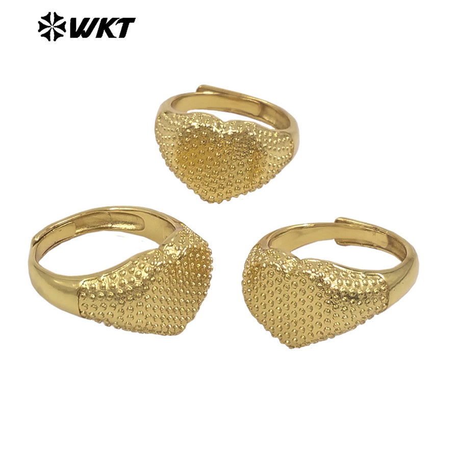 WT-R592 Newest Vintage Simple Style 18K Gold Plated Yellow Brass Heart Shape Metal Women Rings For Daily Matching Jewelry