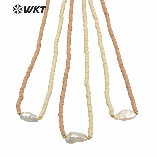 WT-JN130 Amazing Hand Make Strands 4mm Resin Beads Pearl Themed Necklace Lady Loved Natural Pearl Choker Necklace With Sand Color