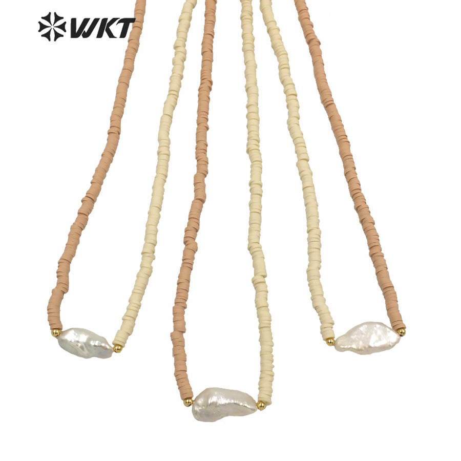WT-JN130 Amazing Hand Make Strands 4mm Resin Beads Pearl Themed Necklace Lady Loved Natural Pearl Choker Necklace With Sand Color
