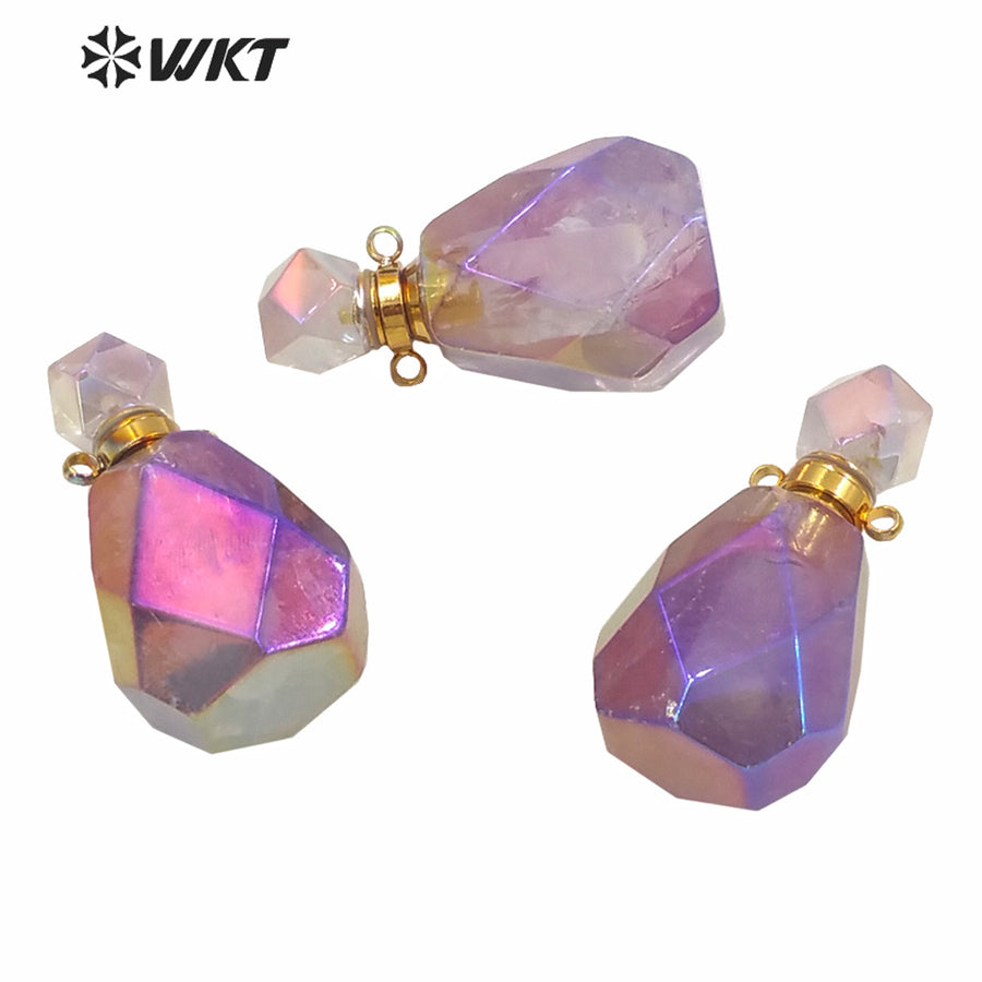 WT-P1594 Amazing New Gorgeous Women Gold AURA Titanium Electroplated Natural Stone Perfume Bottle Pendant for Necklace