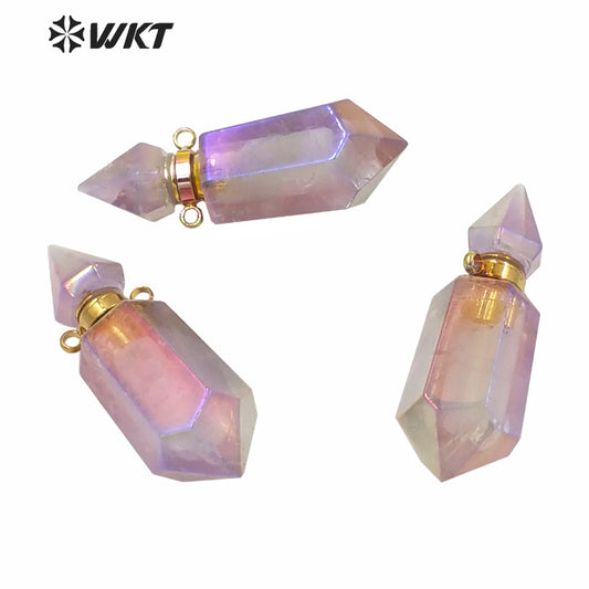 WT-P1592 WKT Exclusive Newest Natural Light Purple Stone Double Loops Aura Spirit Quartz Essencial Oil Stone Pendant As Gift