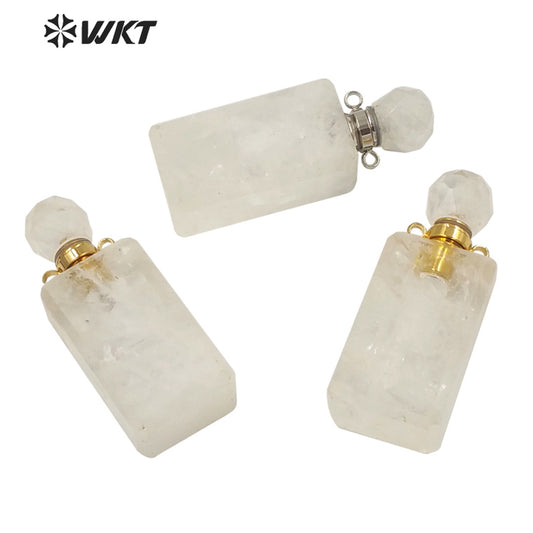 WT-P1634 Wholesale Women Long Square Crystal Quartz Essential Oil Pendant for Loading Perfume Bottle Pendant Quartz Pendant