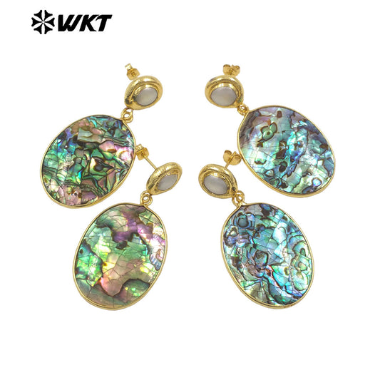 WT-MPE148 High Quality Natural Abalone Shell Pearl Earrings With Gold Plated Women Causal Style for Special Birthday Gift