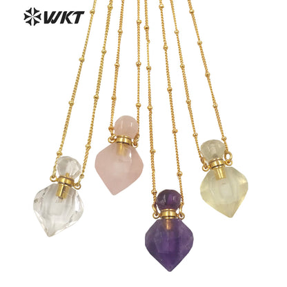 WT-N1358 WKT Hot Style Natural Crystal pink Quartz Amethyst Yellow Citrine Perfume Bottle Necklace Fine Pendent Necklace Women