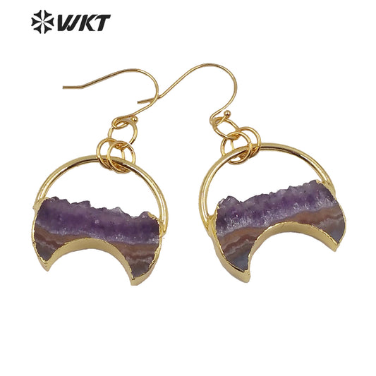WT-E610 New Design Natural Crescent Amethyst Earring Fashion Charm Jewelry Amethyst Earring Gift for Women