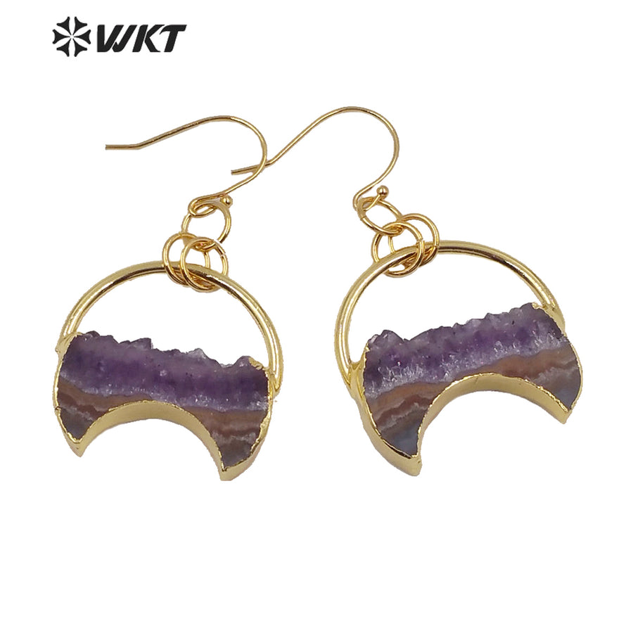 WT-E610 New Design Natural Crescent Amethyst Earring Fashion Charm Jewelry Amethyst Earring Gift for Women