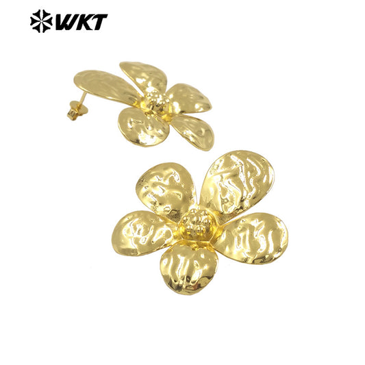 WT-E761 WKT New Product 18K Gold Plated and Silver Natural Yellow Brass Flower Earrings for Friend and Wife As Daily and Party