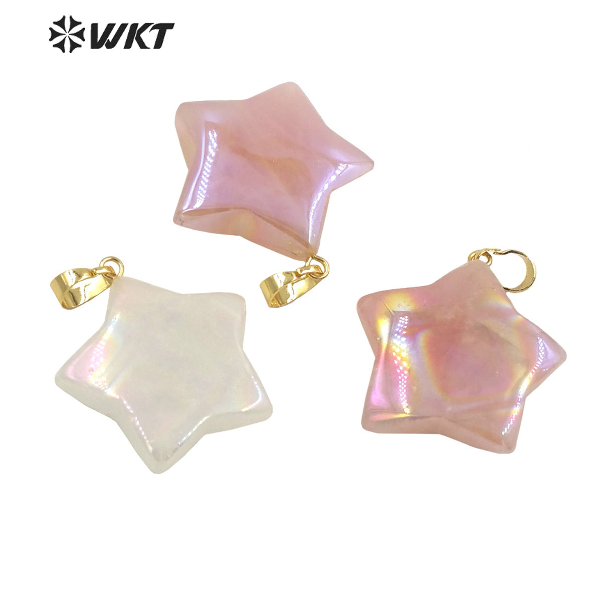 WT-P1822 Fashion Adorable Petite pink and White Star Pendant Girls Necklace Pendant 18k Gold Plated Natural Quartz Pendant