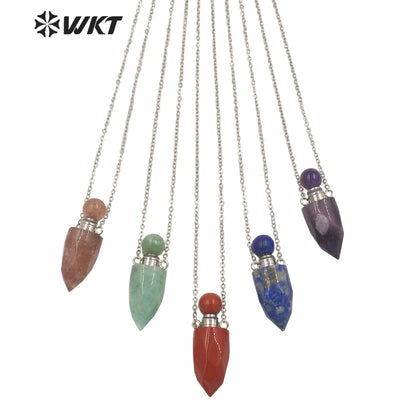WT-N1370 Attractive Necklace Perfume Bottle Pendant Colorful Stone Pendant Necklace Women Jewelry Natural Stone Necklace