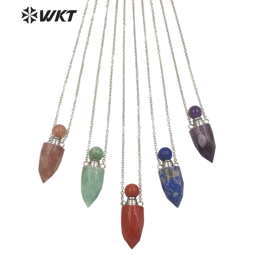 WT-N1370 Attractive Necklace Perfume Bottle Pendant Colorful Stone Pendant Necklace Women Jewelry Natural Stone Necklace