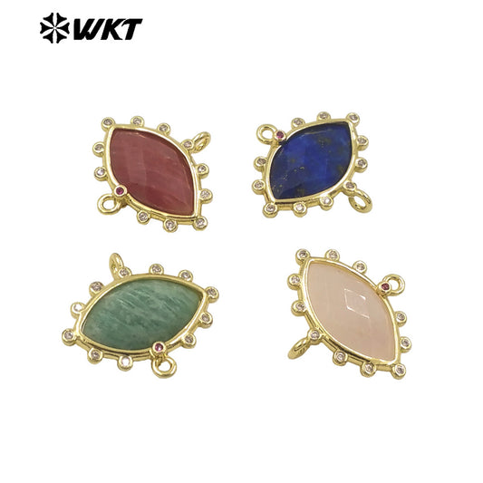WT-C328 Wholesale Fashion Gold Bezel Setting Small Delicate Horse Eye Shape Double Loops Necklace Connectors