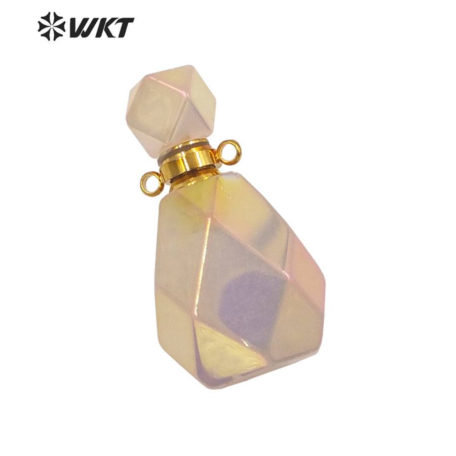 WT-P1649 Newest Color Natural Aura Rose Quartz Faceted Essencial Oil Bottle Fashion Lady Raw Stone Quartz Perfume Bottle Pendant