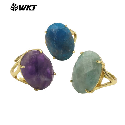 WT-R604 Good Quality Gold Electroplated Faceted Multiple Natural Gemstones Rings For Friends Fashionable Jewelry Present