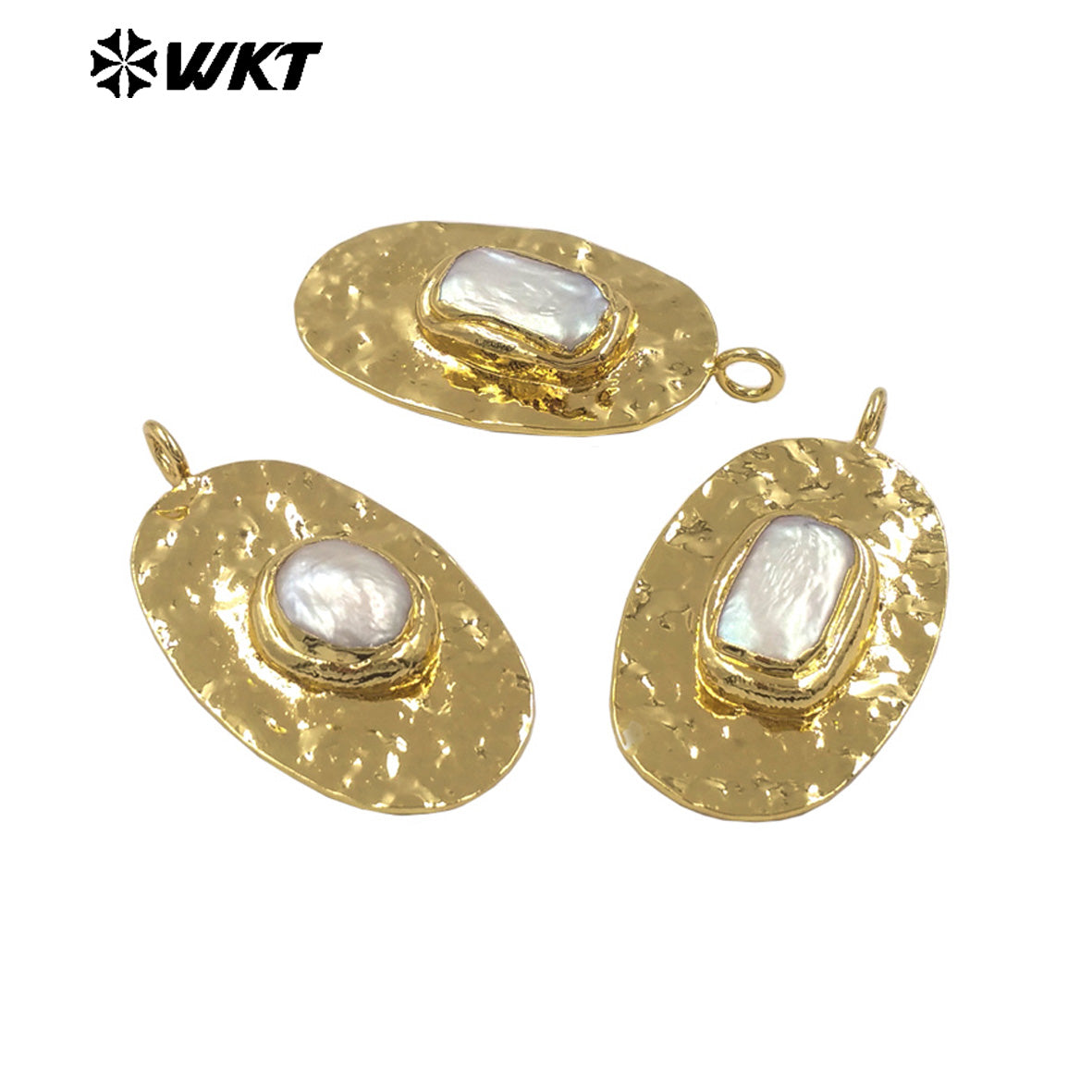 WT-JP496 Good Quality Gold Electroplated Rectangle Round Natural Freshwater Pearl Pendants For Handmade Necklace Design