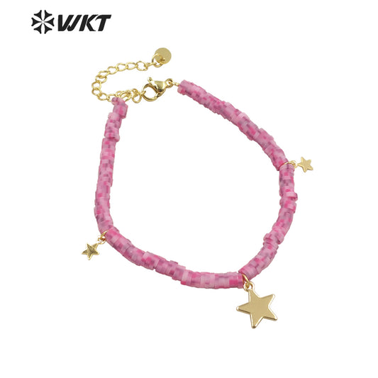 WT-MPB065 WKT New Design Fashion pink Symphony 4mm Beads Star Charm Bracelet Lovely Attractive Handmade Resin Beads Bracelets