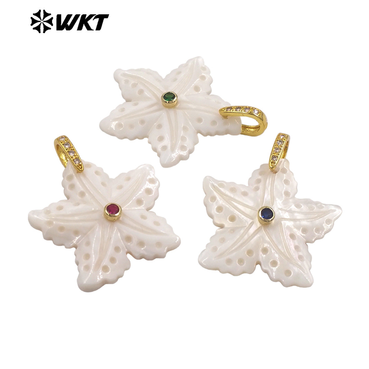 WT-JP521 Lovely Interesting Zircon And Natural White Shell Starfish Shape Gold Pendant For Women Handmade Jewelry Decorative