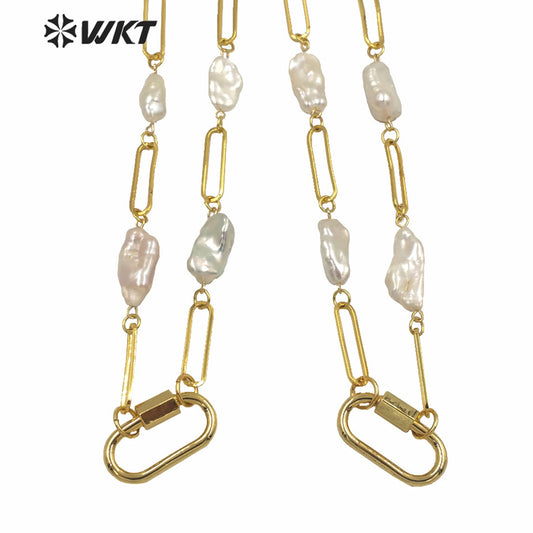 WT-JN133 Newest WKT Exclusive Design Link Chain Mix Pearl Gorgeous Fashion Lady Necklace for Party or Wedding Match Choker