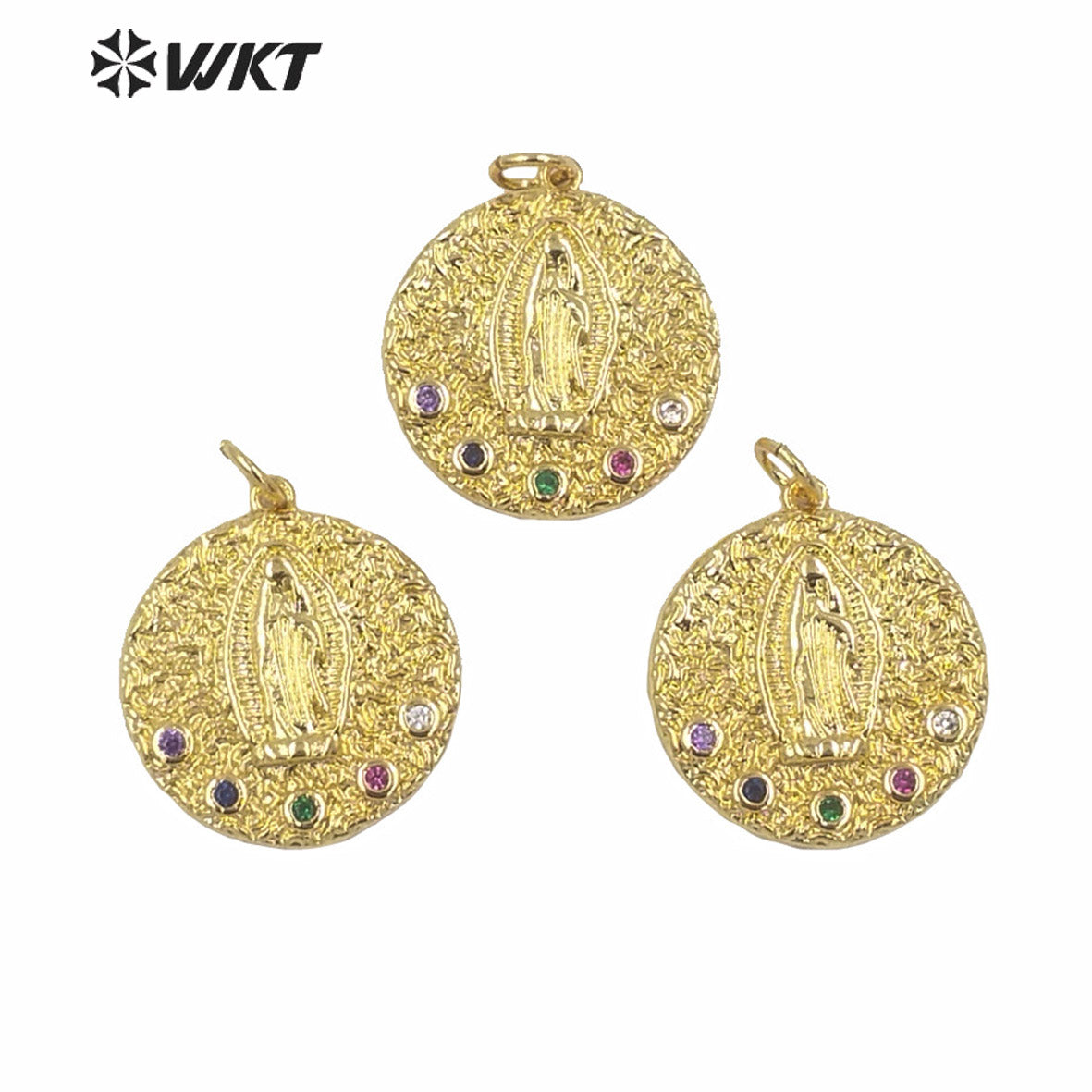 WT-MP146 WKT 2020 Most Hot Sales Round Coin Shell Pendant Women Fashion Gold Electroplated Christianity Blessed Virgin Mary
