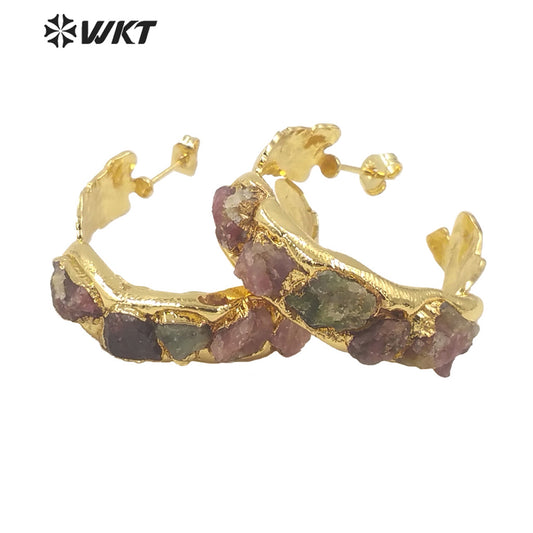 WT-E661 WKT 2022 Noble Style Design Natural Color Tourmaline Earrings C Shape Stud Earrings for Dressing Party Jewelry Earrings
