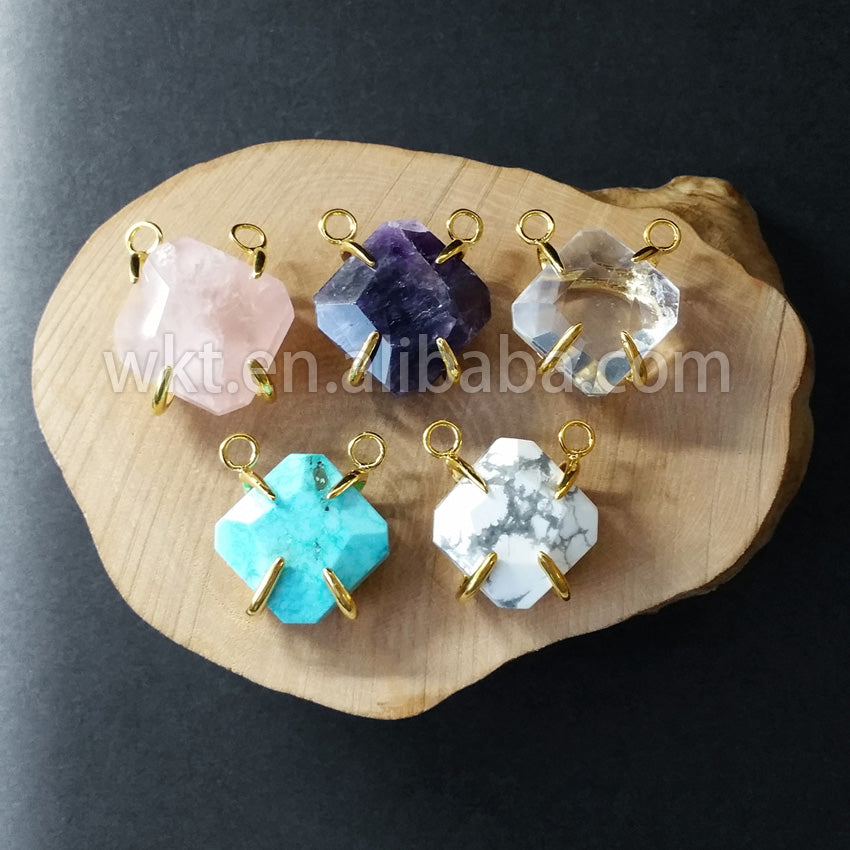 WT-P766 WKT Hot Natural square Faceted Claw Prong Setting Natural Gemstone Pendant 18k Real Gold Plated Quartz Stone Pendant