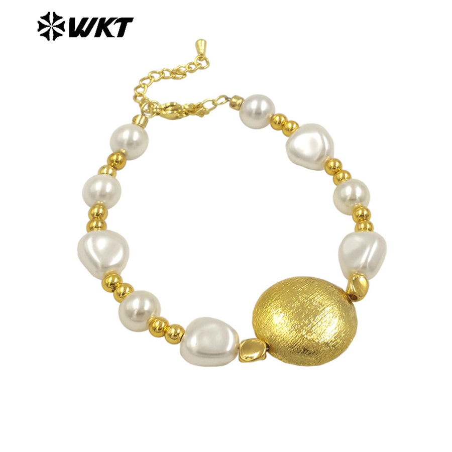 WT-MPB119 New Product Fashion Cute Gold and Silver Artificial Pearl Round and Heart Shaped Bracelets for Friends As Special Gift