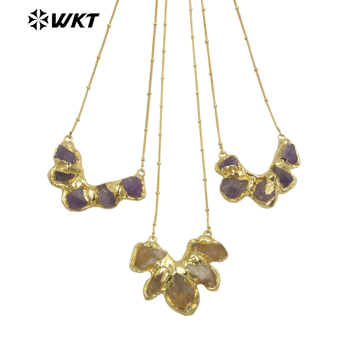 WT-N1424 Gorgeous Natural Yellow Citrine & Amethyst Necklace Vintage Boho Beads Necklace Casual Long Statement Necklace