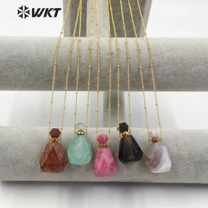 WT-N1171 Newest Natural Green Fluorite Stone Perfume Bottle Necklace Rhodonite Necklace Women Stylish Moss Agate Necklace