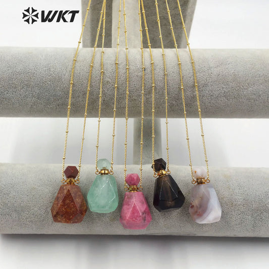 WT-N1171 Newest Natural Green Fluorite Stone Perfume Bottle Necklace Rhodonite Necklace Women Stylish Moss Agate Necklace