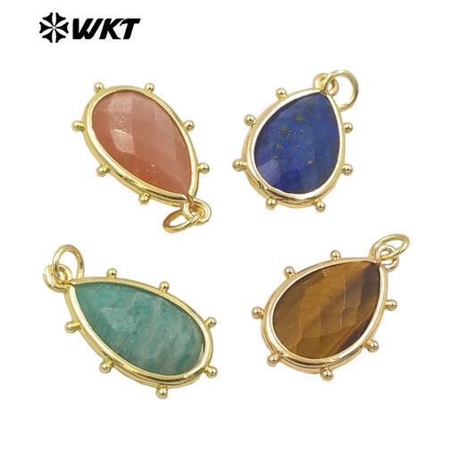 WT-P1974 Wholesale Fashion Tiny Gold Plated Teardrop Natural Faceted Precious Gemstone Lapis Attractive Eye Charms