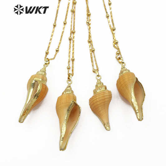 WT-JN062 Large Conch Shell With Gold Plated Women Jewelry Pendant Sea Shell 18 Inch Natural Big Trumpet Shell Necklace