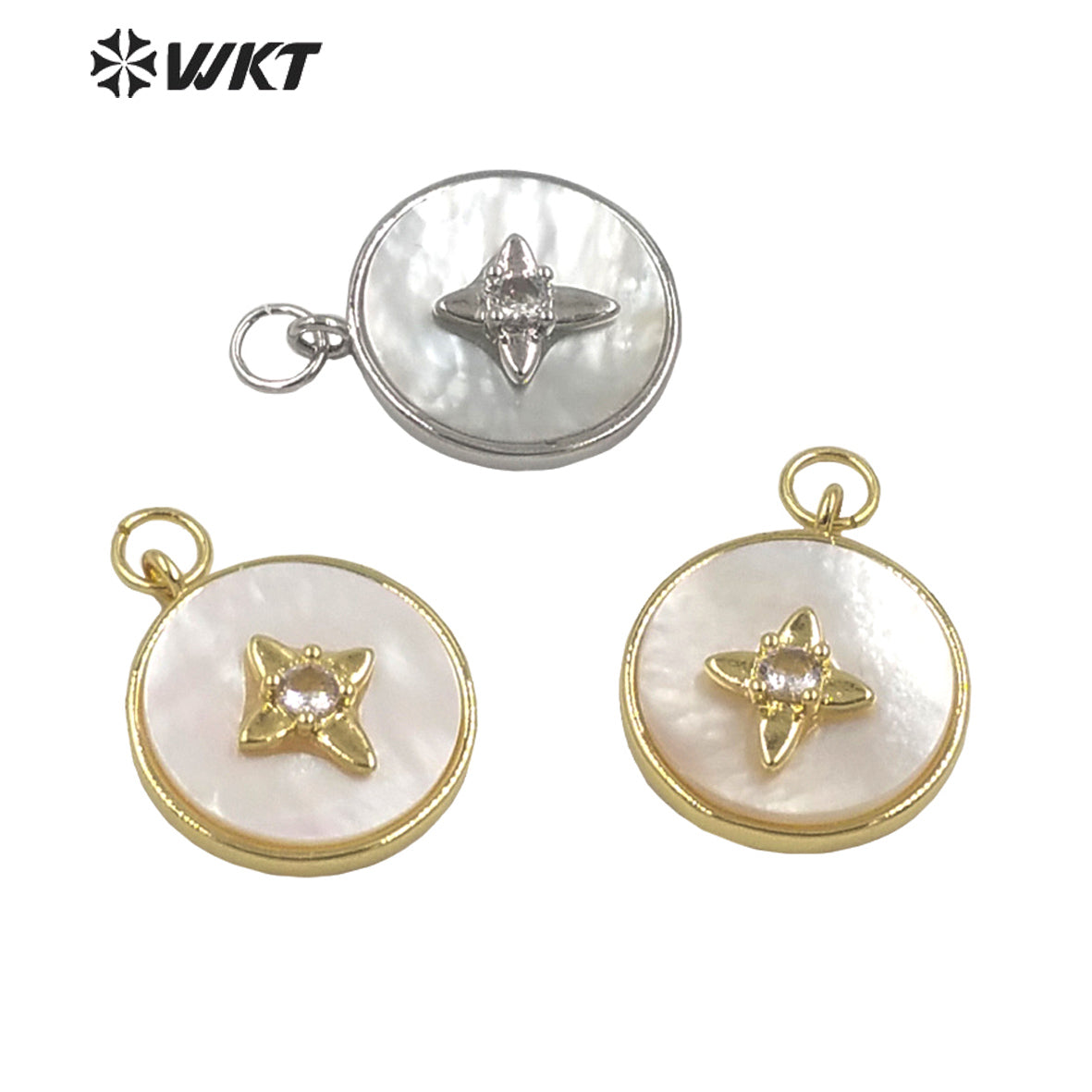WT-JP287 WKT Personalized and Lovely Flower Patchwork Zircon Pendant Mother Pearl Round Pendant Necklace Nice Jewelry Lady