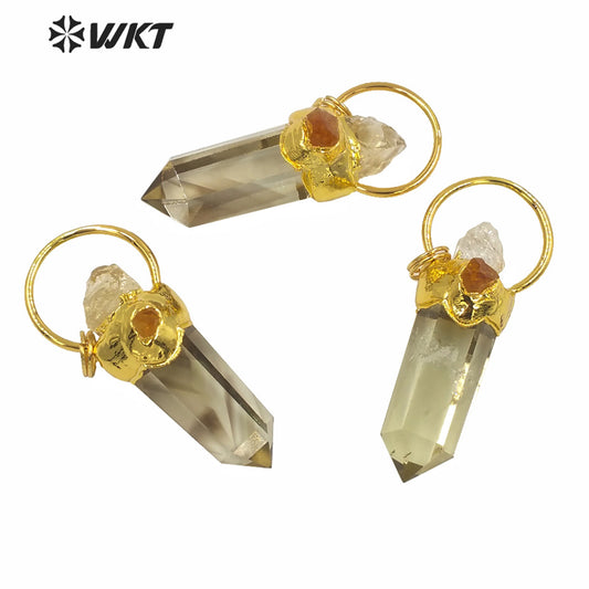 WT-P1581 Wholesale Gold Electroplated Yellow Citrine Quartz Point Pendant Women Fashion Gold Yellow Citrine Stone Pendants