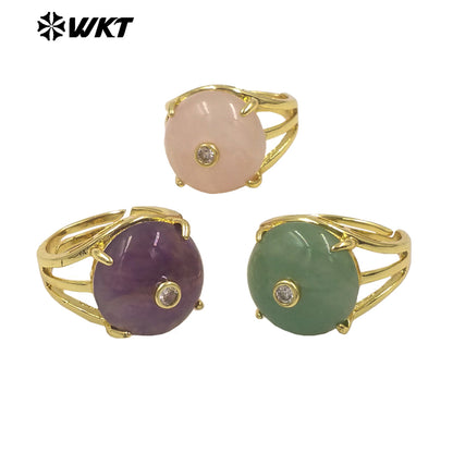WT-R603 Newest Lovely Style Gold Plated Natural Gemstones And Zircon Round Women Rings For Party Wearing Decorative Jewelry